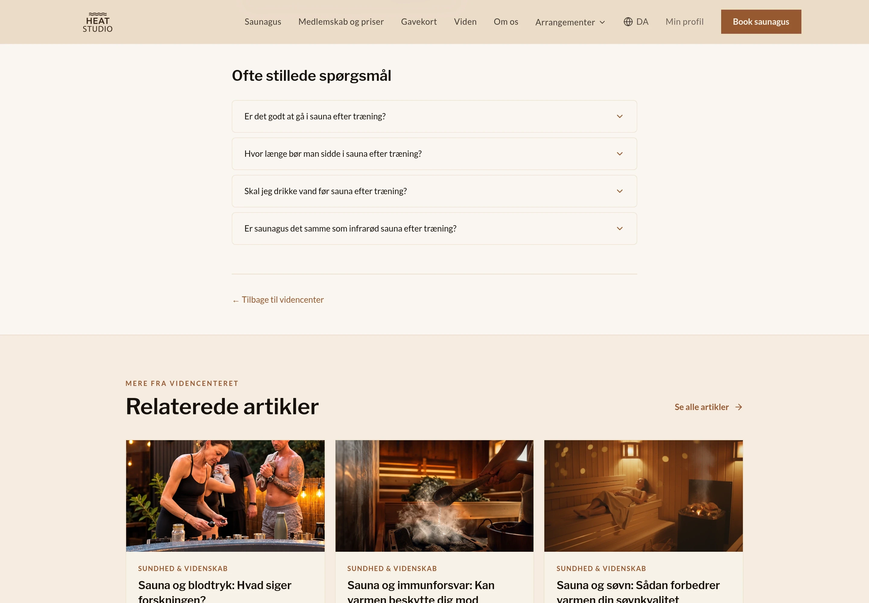 Udsnit af Heat Studios artikel med spørgsmål, svar og relaterede artikler