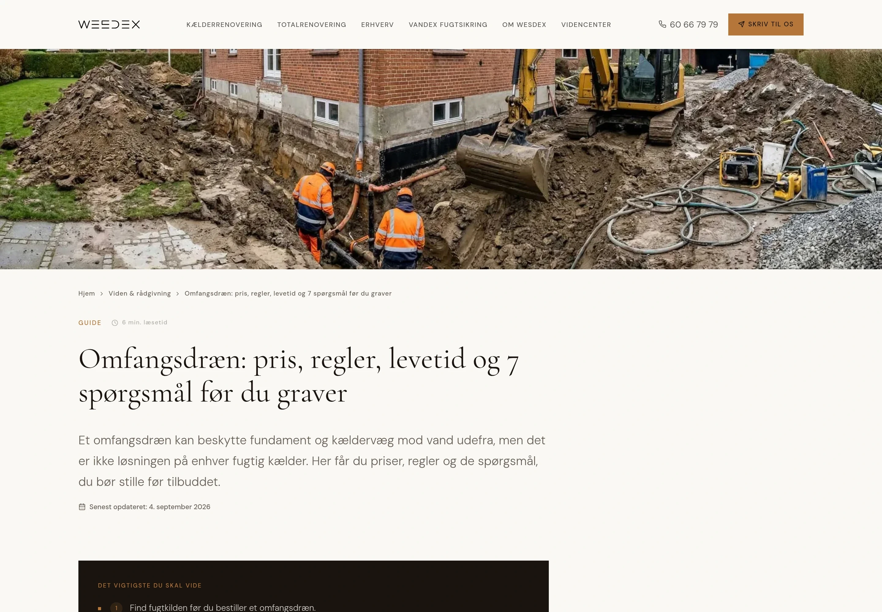 Screenshot af den publicerede artikel om omfangsdræn hos Wesdex